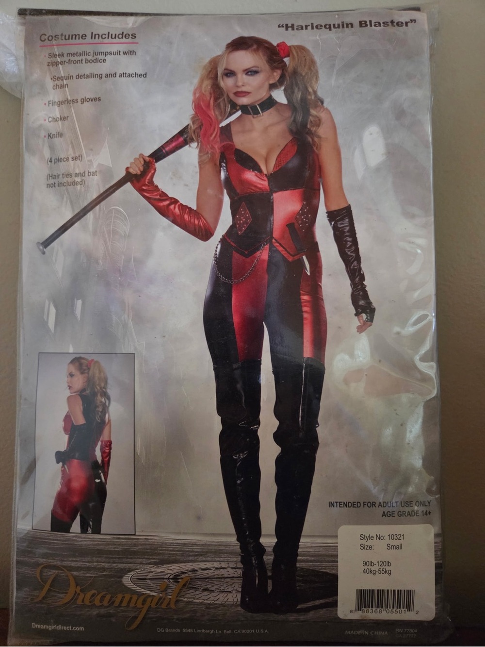 Dreamgirl Red and Black Harlequin Jumpsuit Costume